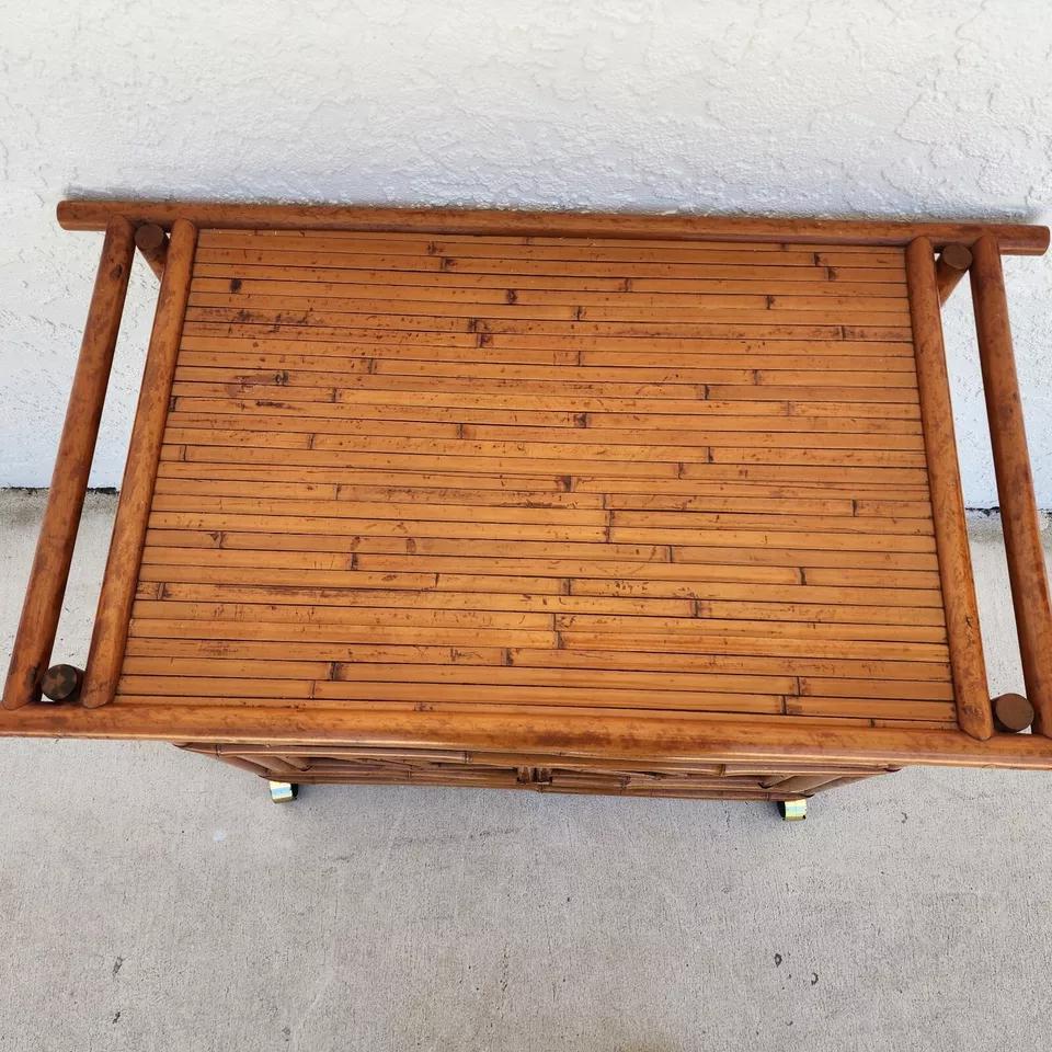 Late 20th Century Asian Tiger Bamboo Bar Serving Cart Pagoda Vintage