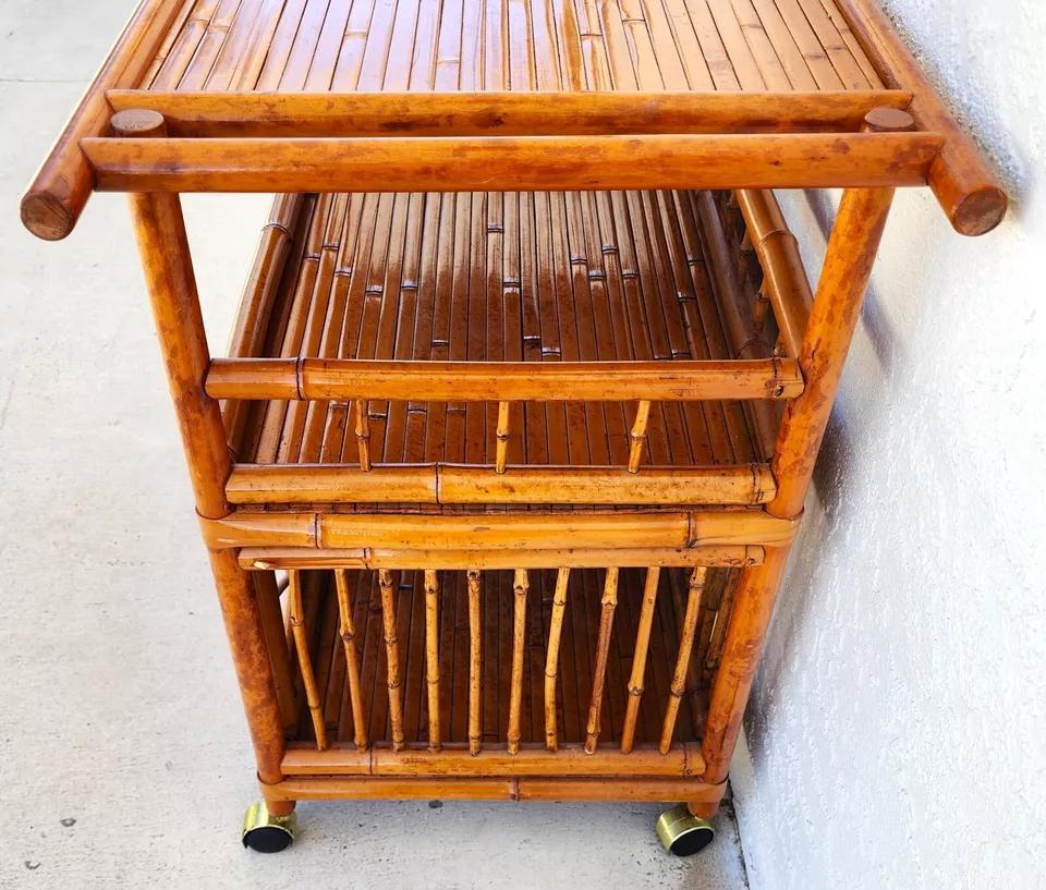 Asian Tiger Bamboo Bar Serving Cart Pagoda Vintage 2
