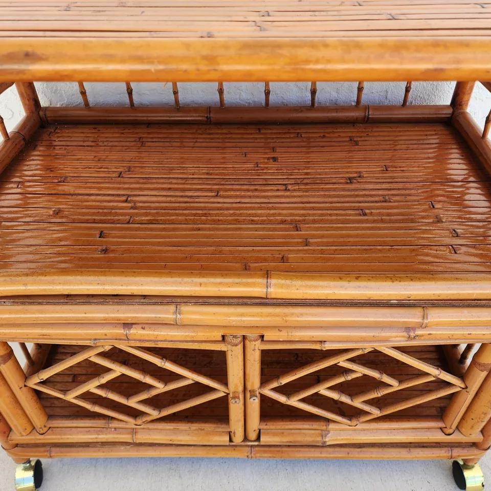 Asian Tiger Bamboo Bar Serving Cart Pagoda Vintage 3
