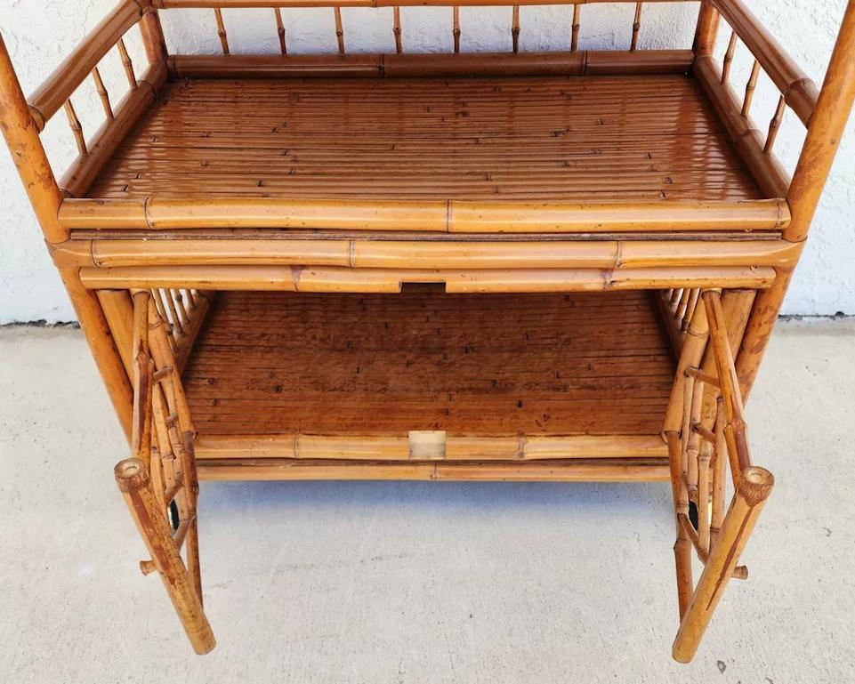Asian Tiger Bamboo Bar Serving Cart Pagoda Vintage 4