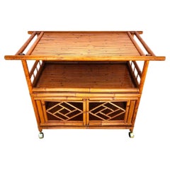 Asian Tiger Bamboo Bar Serving Cart Pagoda Vintage