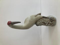 Asian Tropical Bird Glazed Porcelain Sculpture, 1950s, Palm Beach Chic