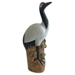 Asian Tropical Crain Bird in Glazed Porcelain