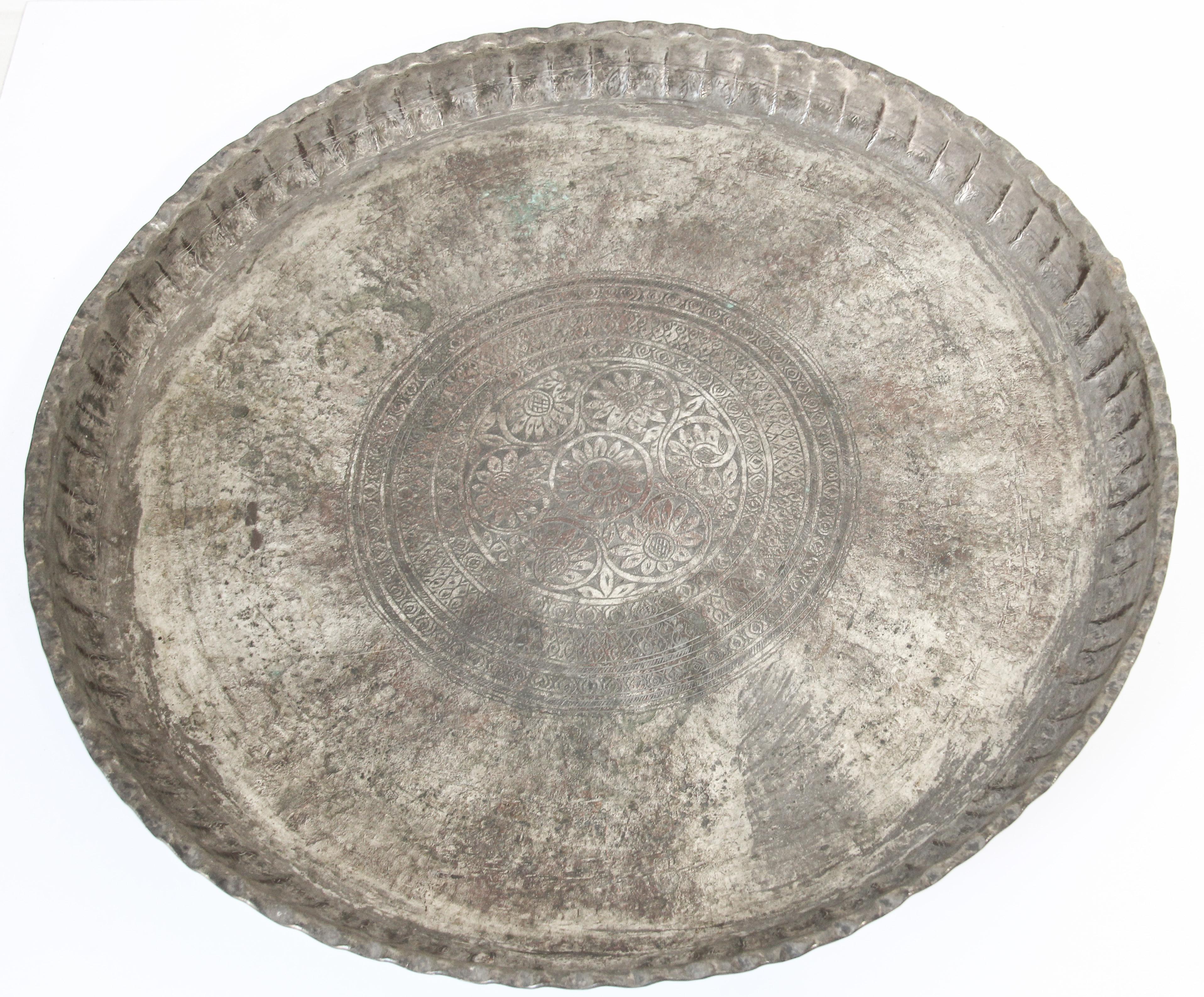 Asian Turkish Tin Copper Round Decorative Tray 3