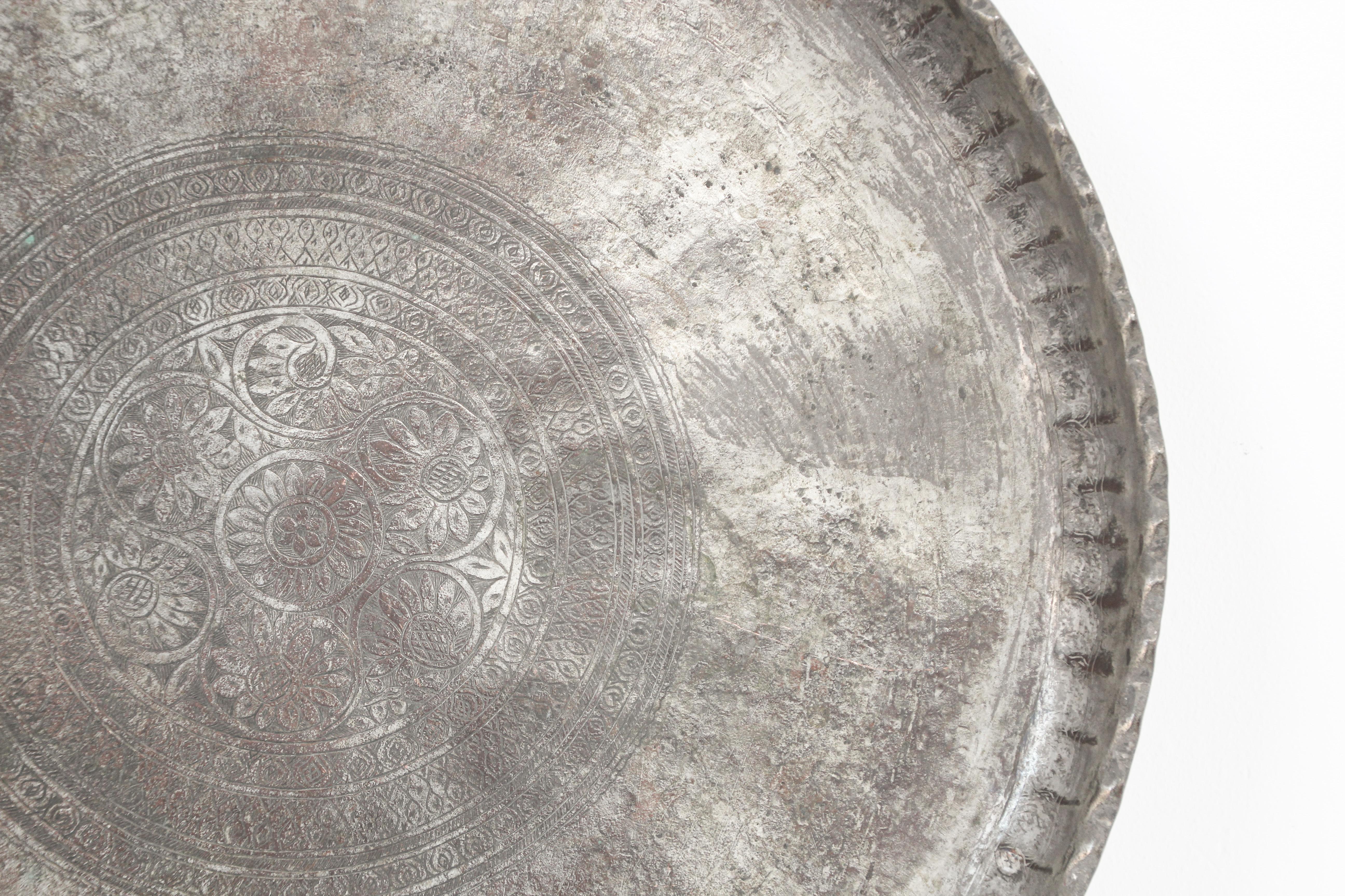 Hammered Asian Turkish Tin Copper Round Decorative Tray