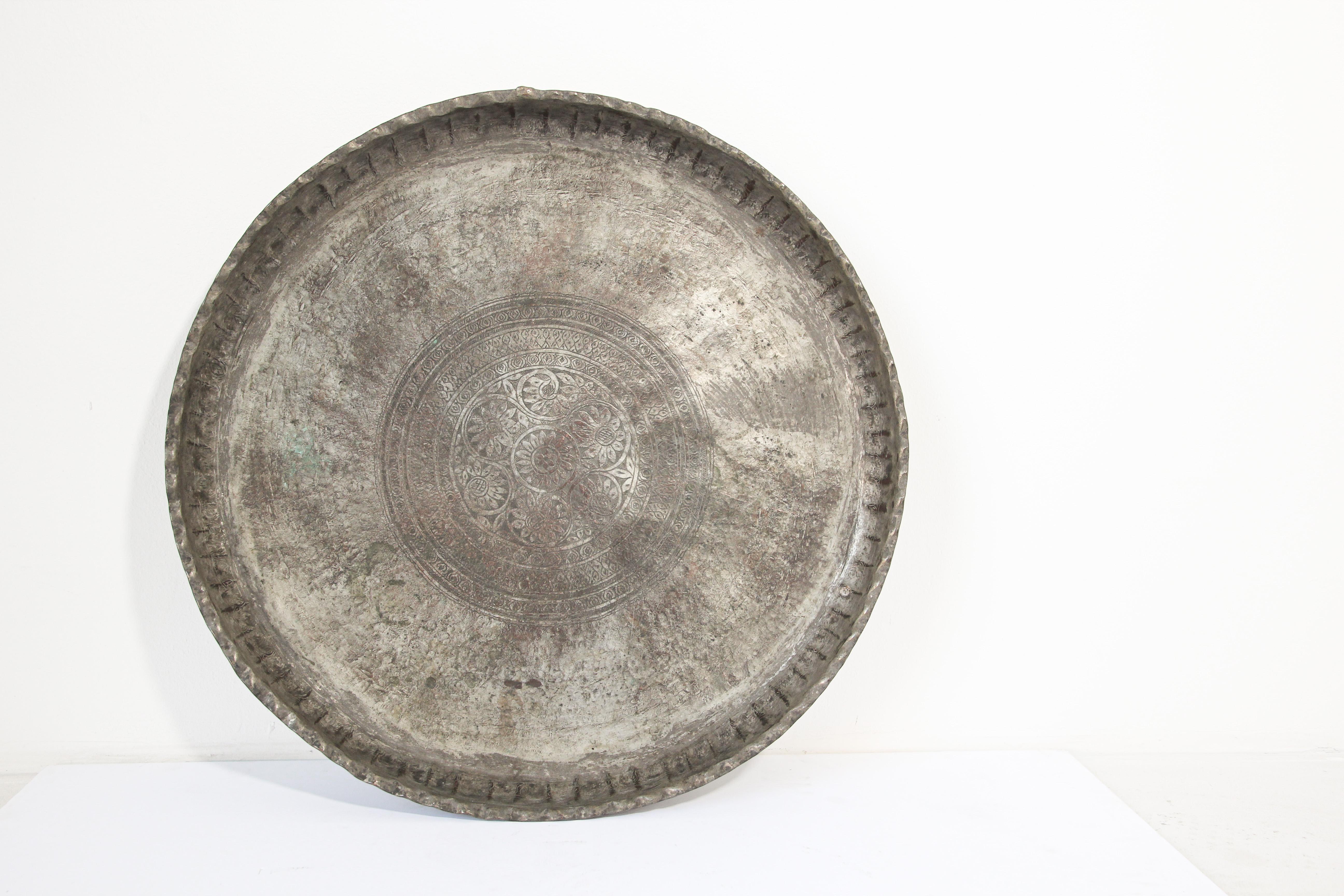 19th Century Asian Turkish Tin Copper Round Decorative Tray