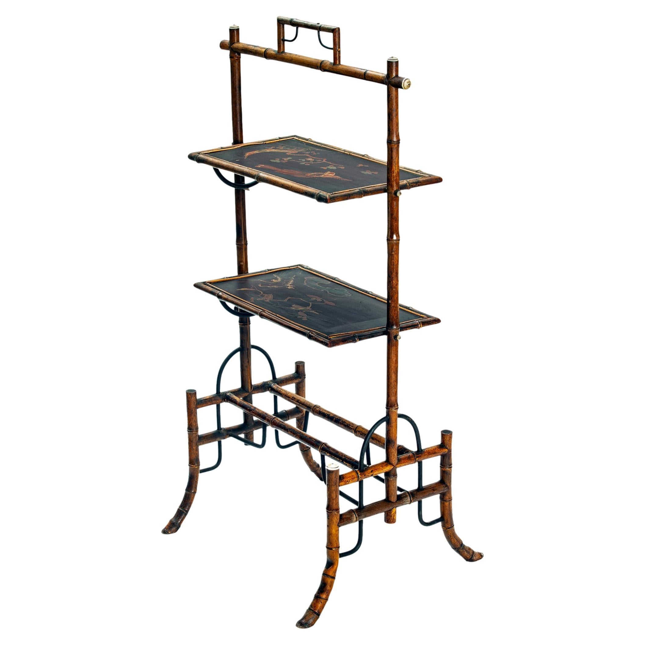 Hand-Crafted Asian Two Tier Tray Table For Sale