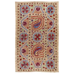 Asian / Uzbek Suzani Textile, Embroidered Cotton 
Silk Wall Hanging