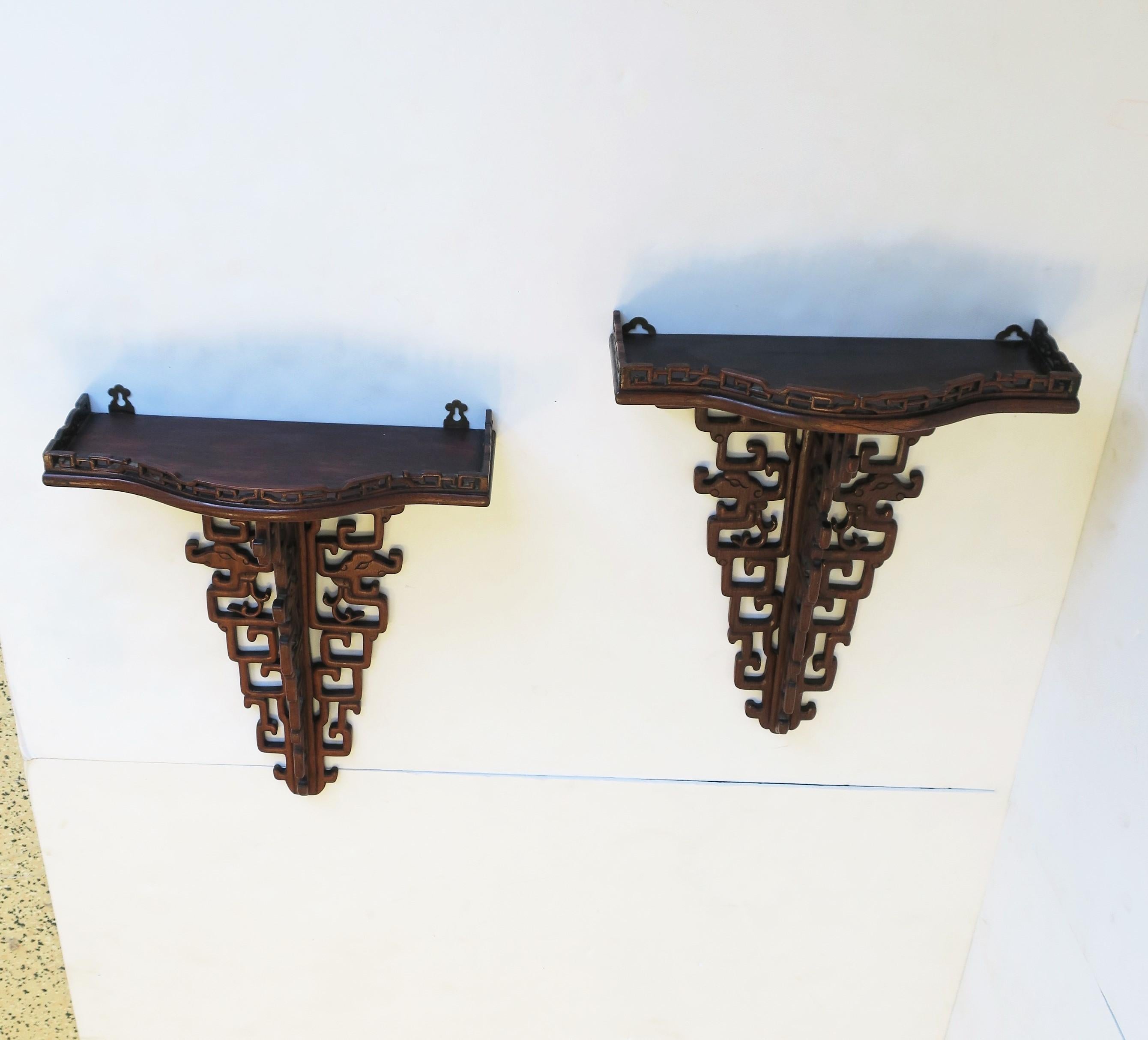 Wood Chinoiserie Wall Brackets Shelves for Vases Decorative Objects Sculpture, Pair