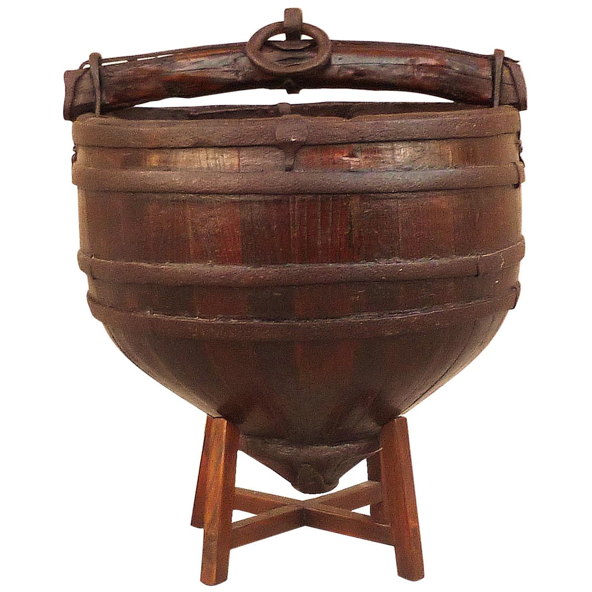 Asian Well's Wooden Water Bucket For Sale