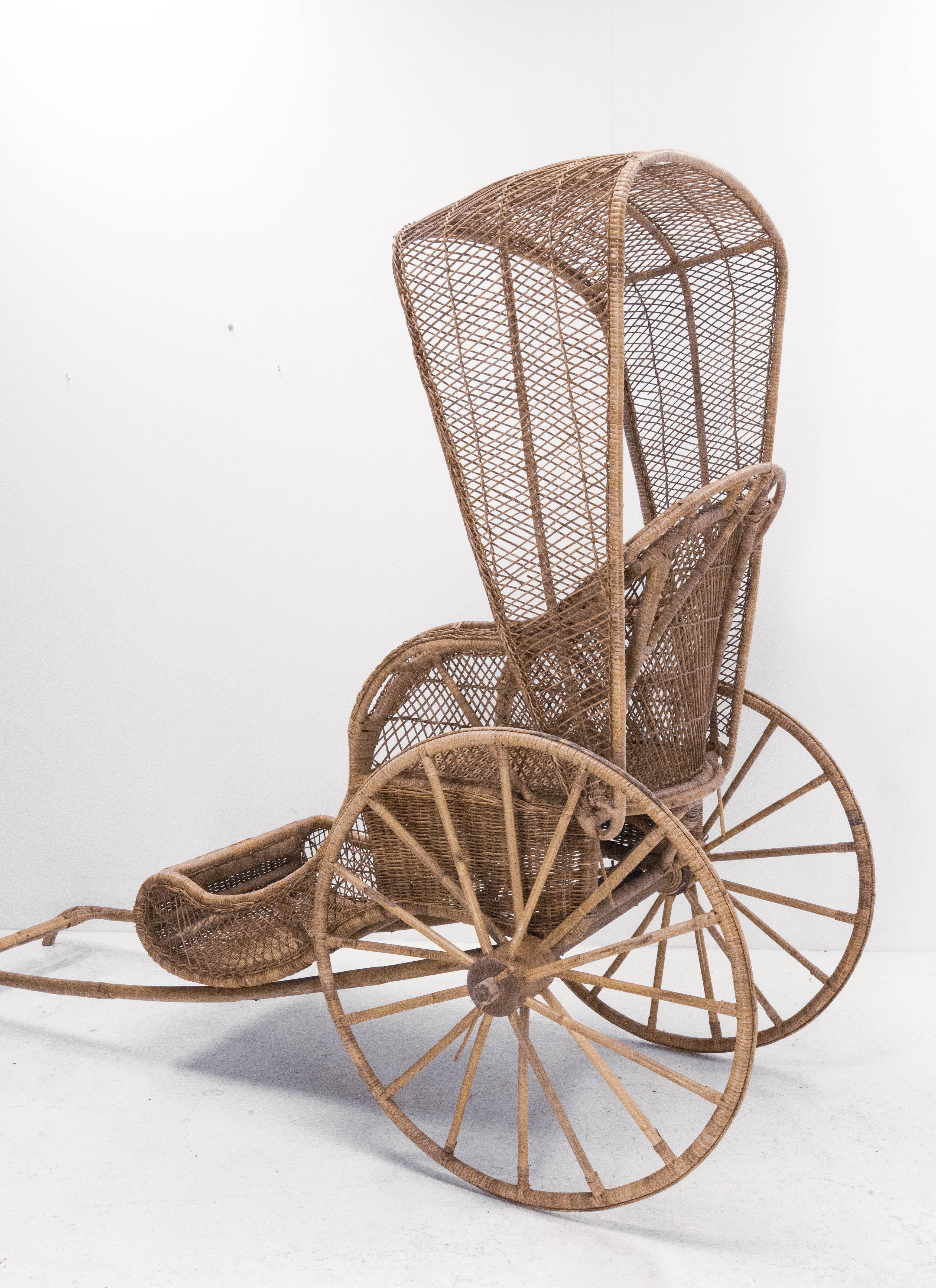 Philippine Asian Wicker and Bamboo Rickshaw Mid-Century