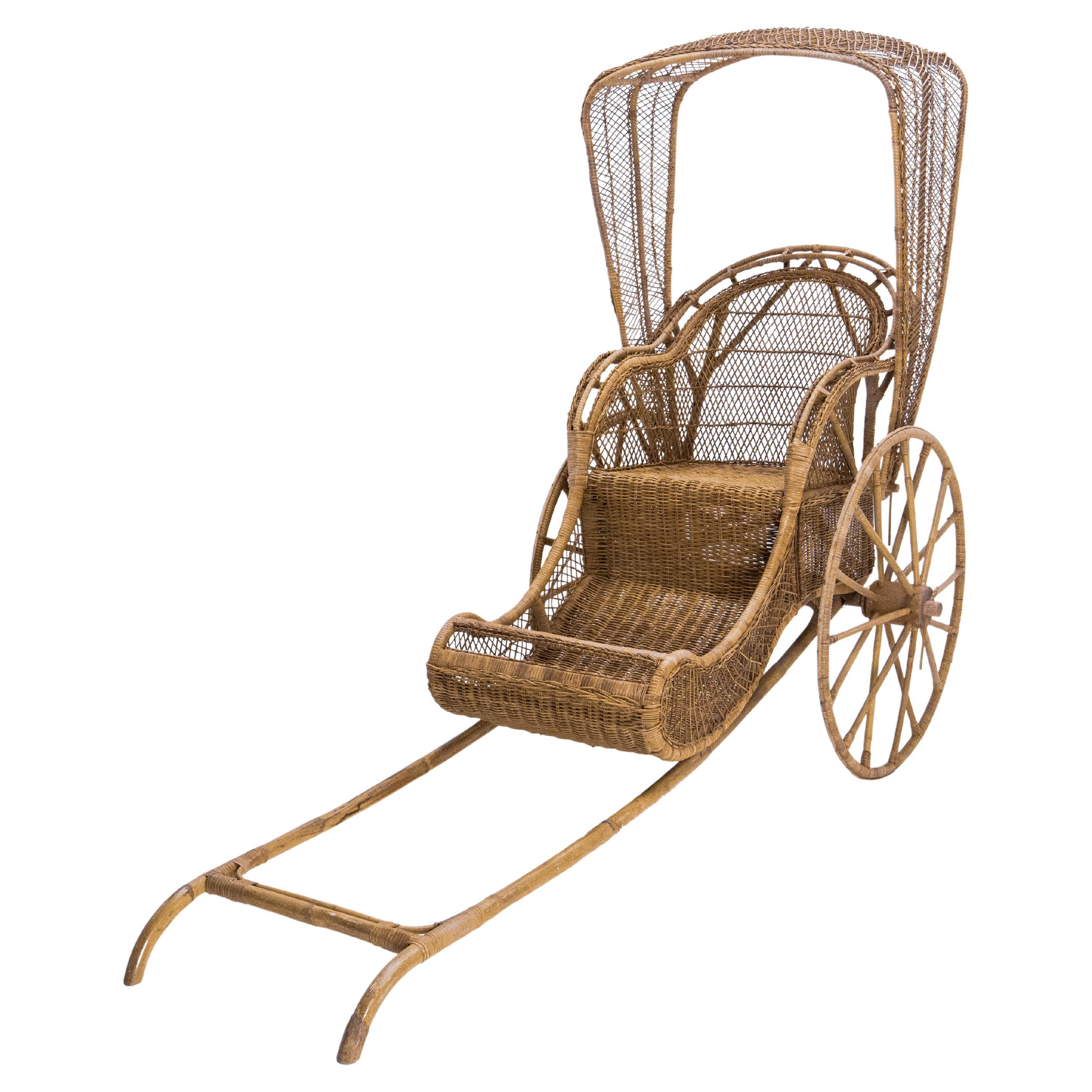 Asian Wicker and Bamboo Rickshaw Mid-Century For Sale