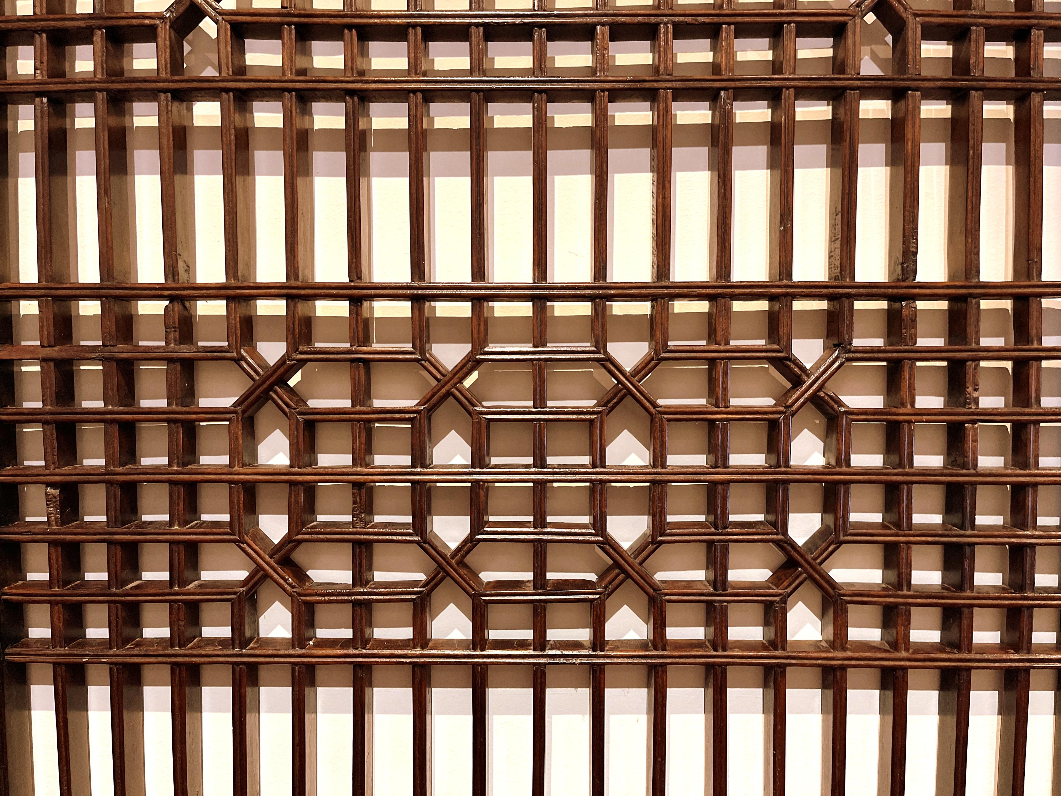 Asian Window Panels with Geometric Design In Good Condition For Sale In Greenwich, CT