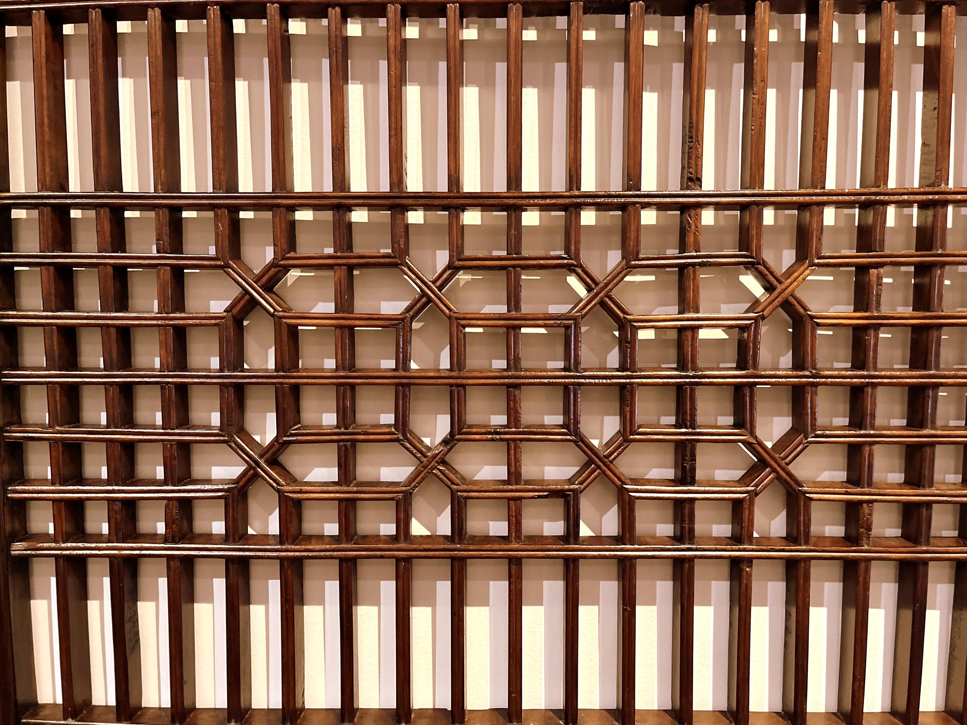 Wood Asian Window Panels with Geometric Design For Sale