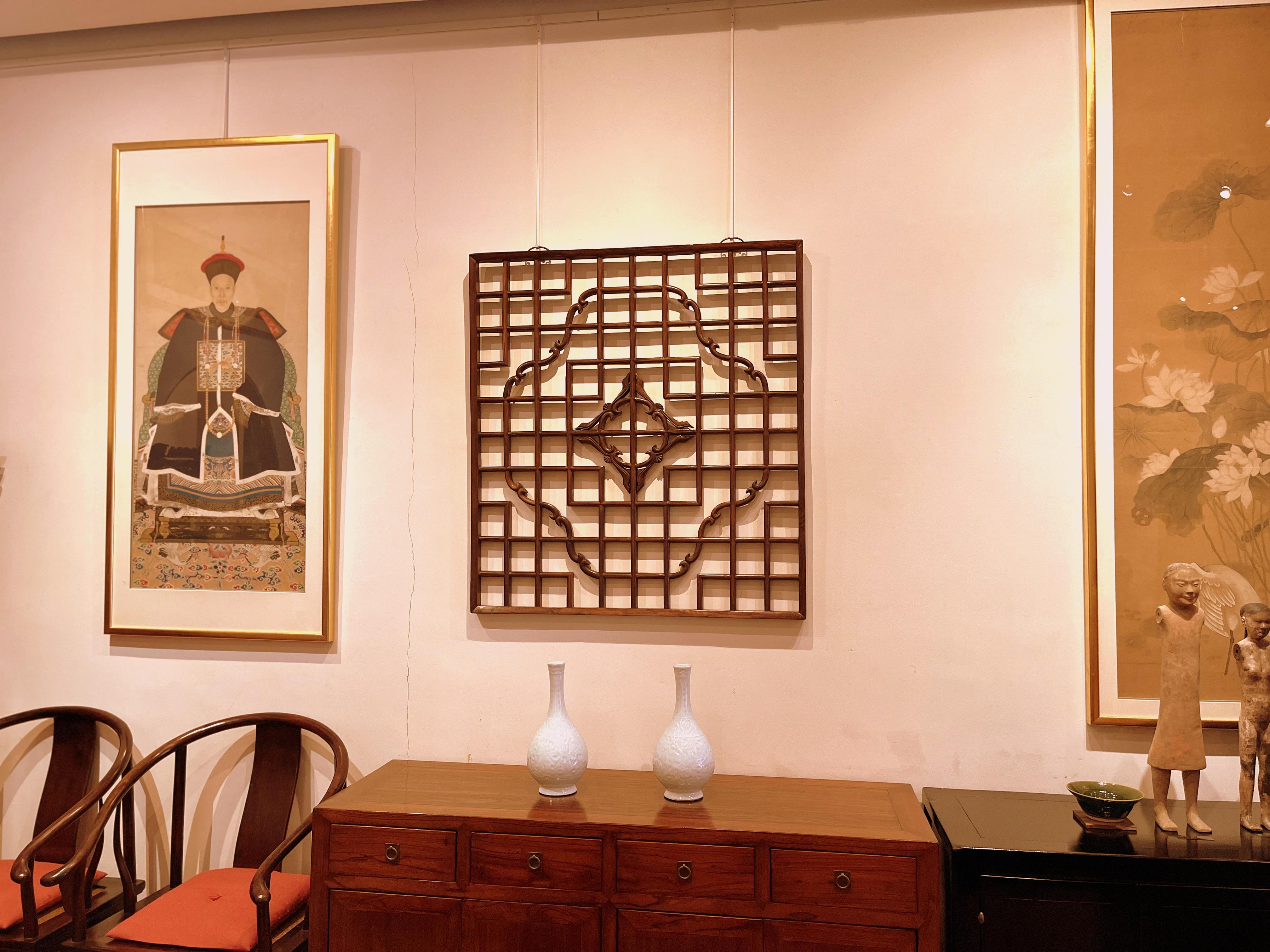  Asian Window Panels with Geometric Design For Sale 1