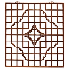 Antique Asian Window Panels with Geometric Design