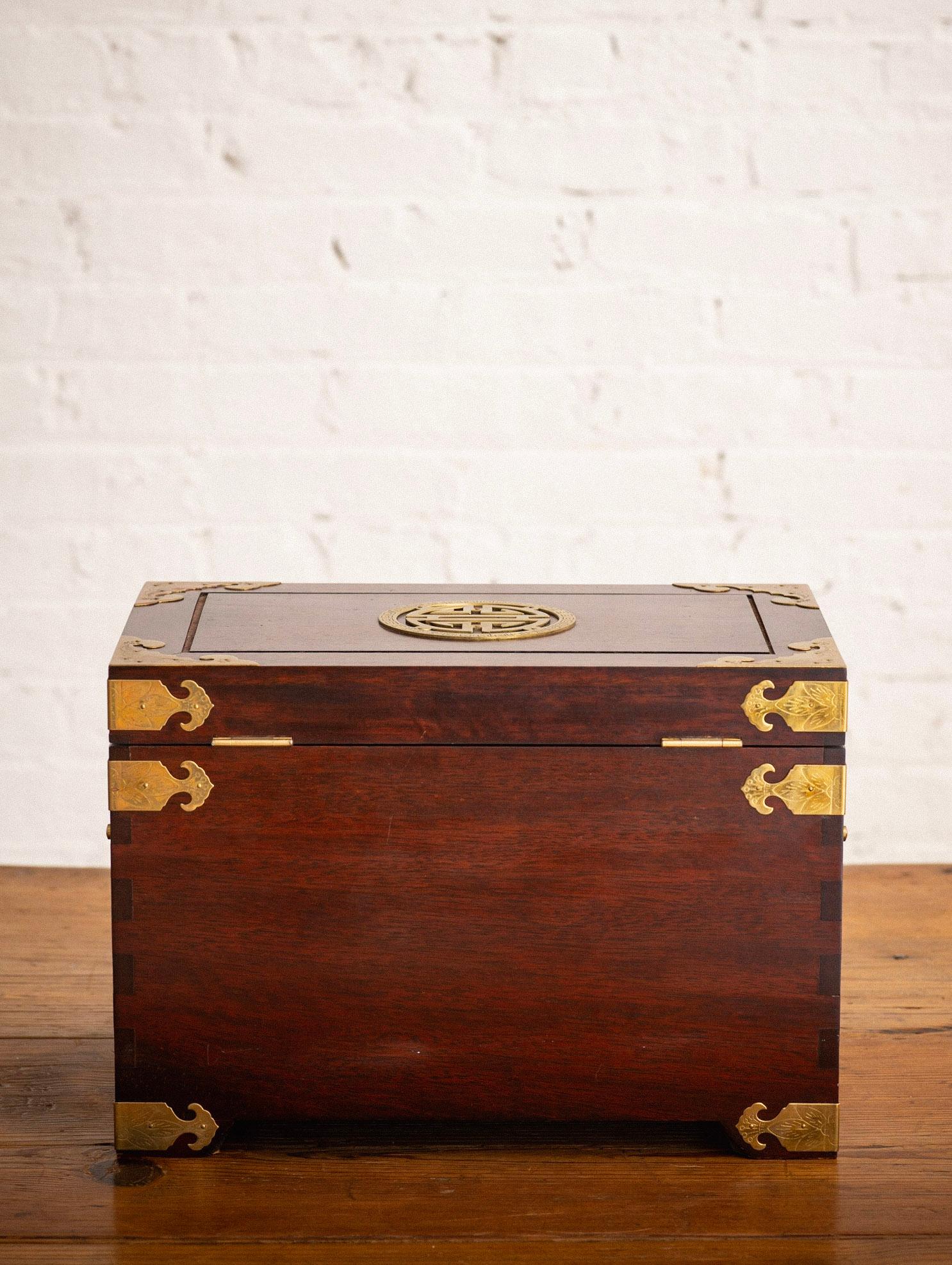 Asian Wood and Brass Jewelry Box For Sale 2