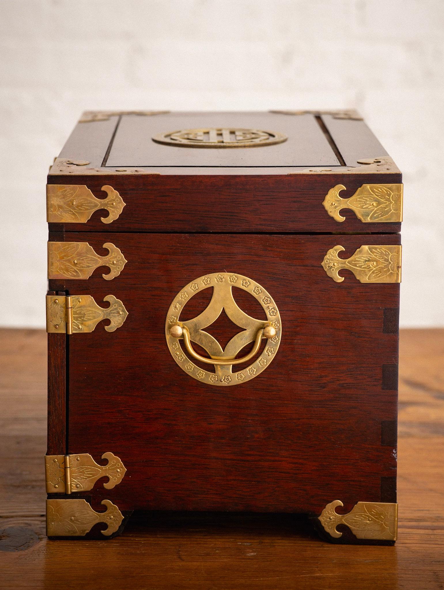 Asian Wood and Brass Jewelry Box For Sale 4