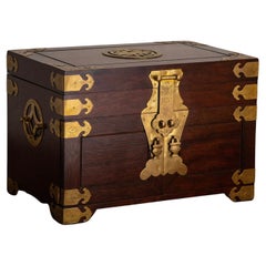 Retro Asian Wood and Brass Jewelry Box