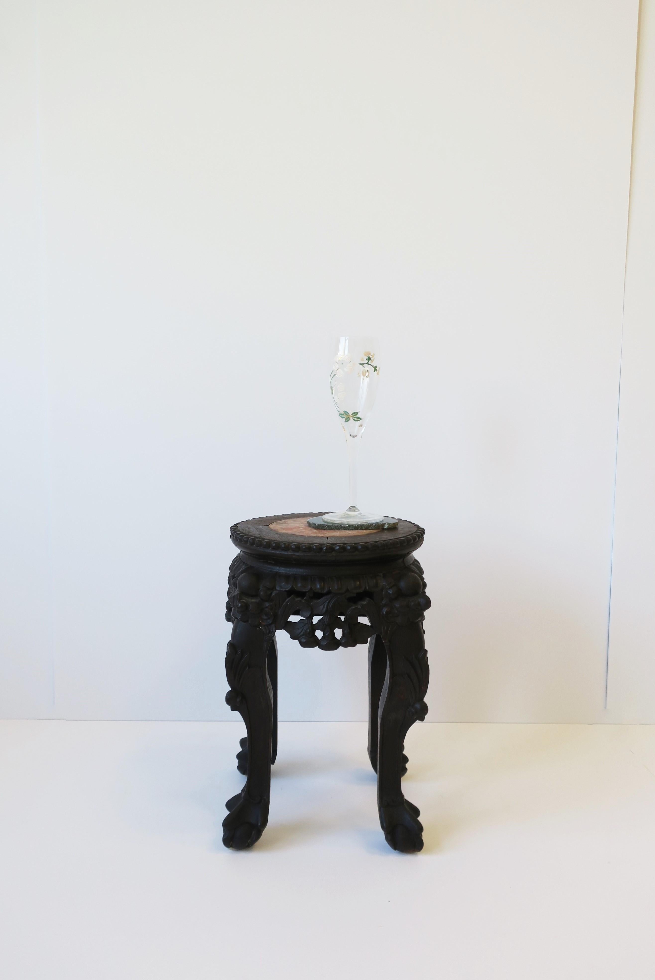 Asian Wood and Marble Drinks Table or Plant Stand, Small For Sale 2
