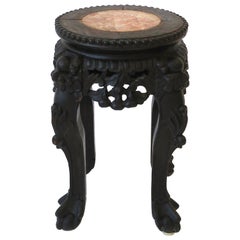 Asian Wood and Marble Side Table or Plant Stand, Small