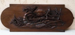 Asian Wood Carved Wall Plaque with Crab and Lobster