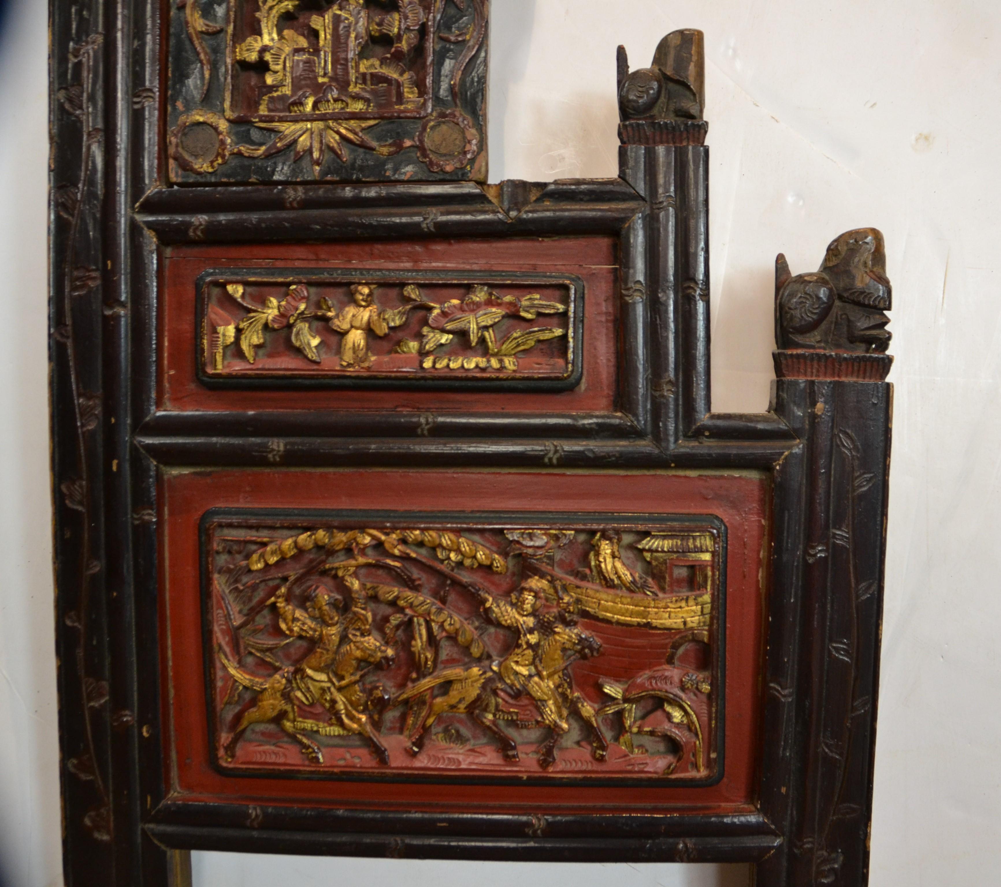 Hand carved Chines wood panel. This item is part of a bed turned in to a panel.