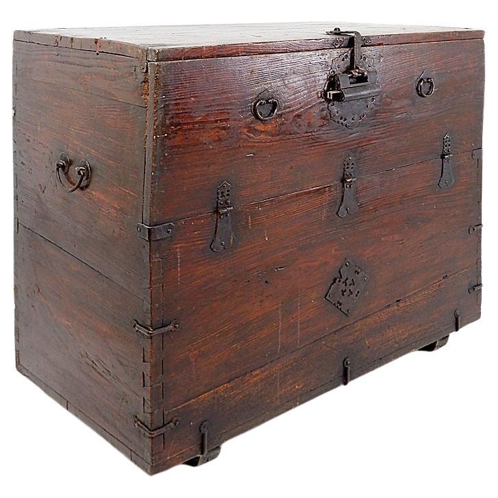 Asian wooden chest with decorative fittings - 18thc