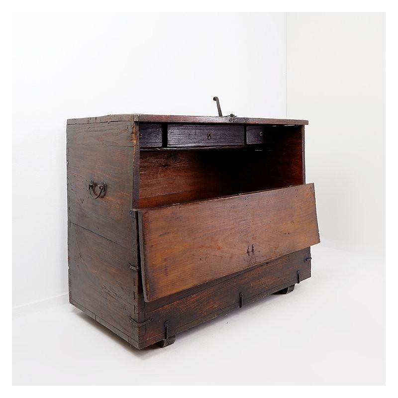 Asian wooden chest with decorative fittings For Sale 11