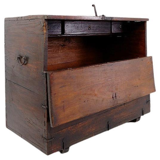 Asian wooden chest with decorative fittings For Sale