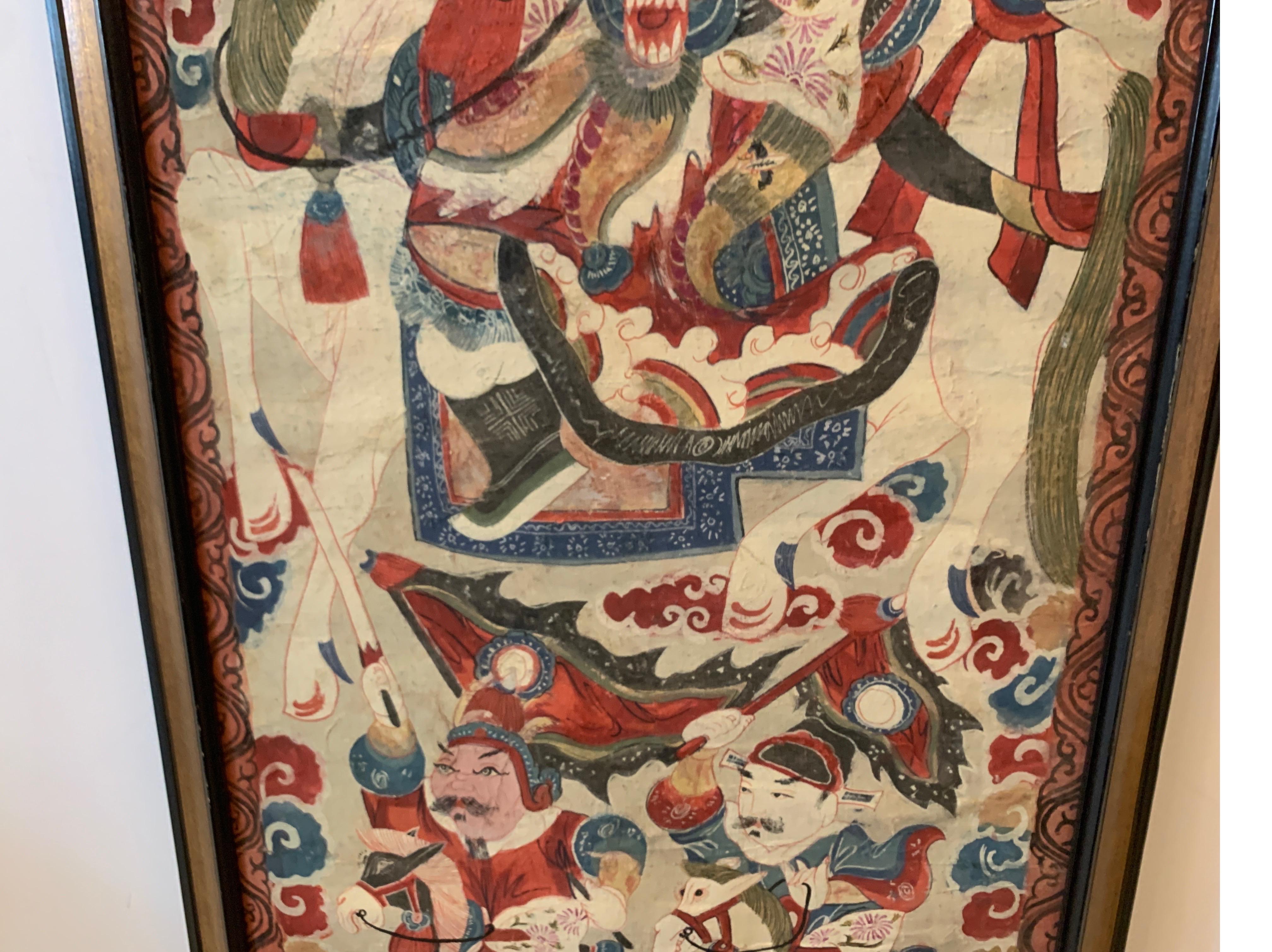 Asian Work on Paper in Later Lacquer and Gilt Frame In Good Condition In Lambertville, NJ