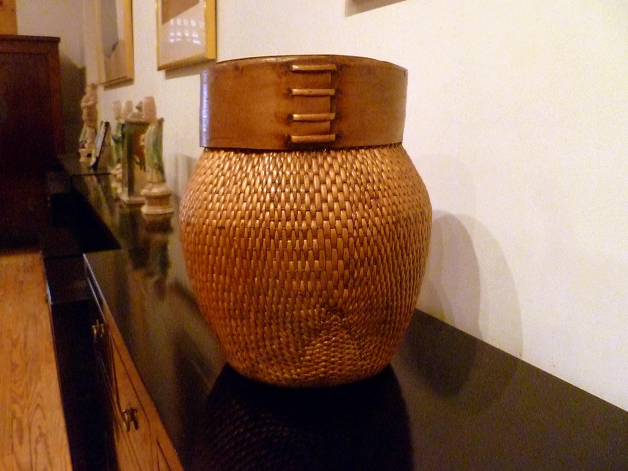 Chinese Asian Woven Grain Basket For Sale
