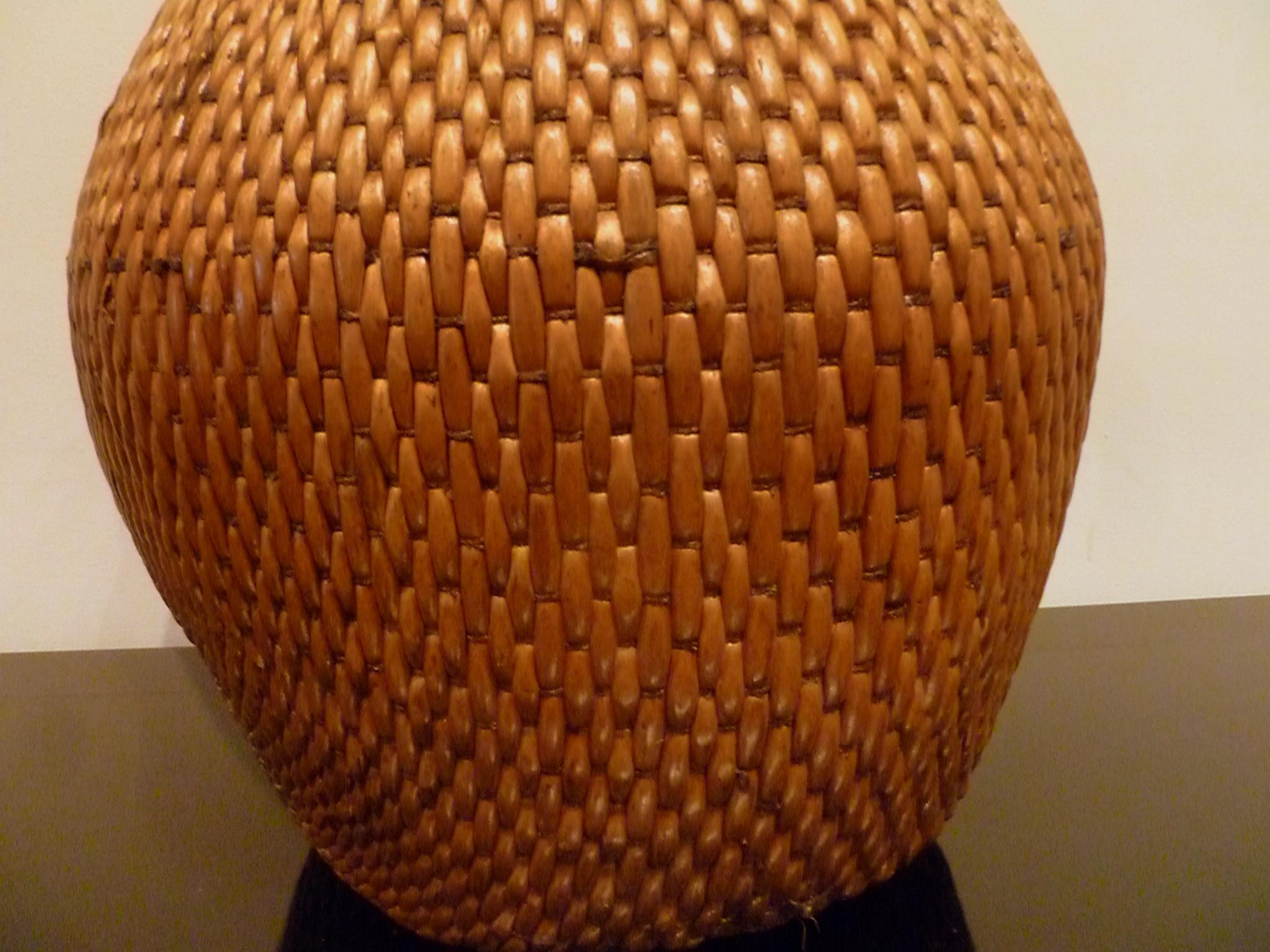 Reed Asian Woven Grain Basket For Sale