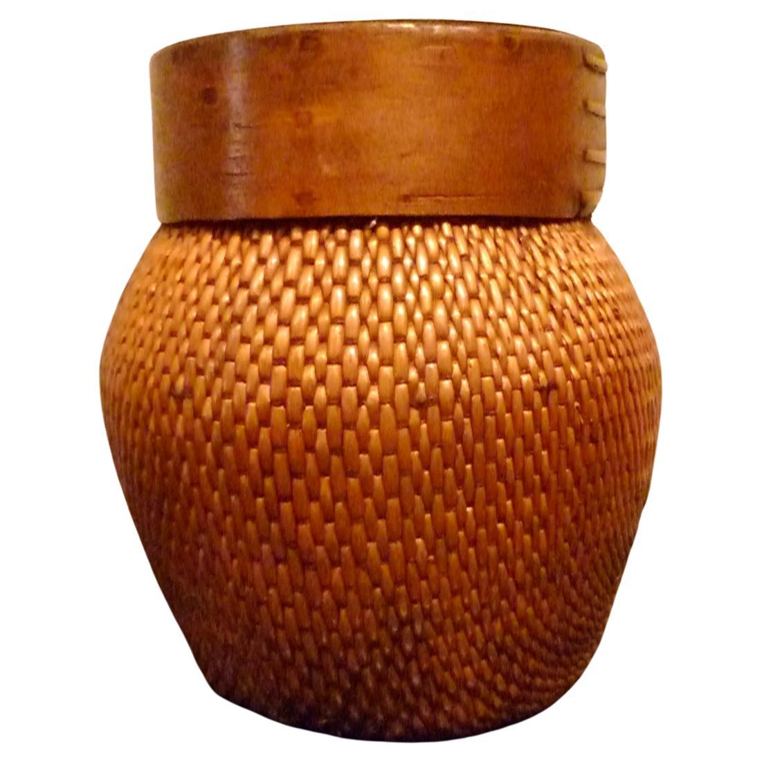 Asian Woven Grain Basket For Sale