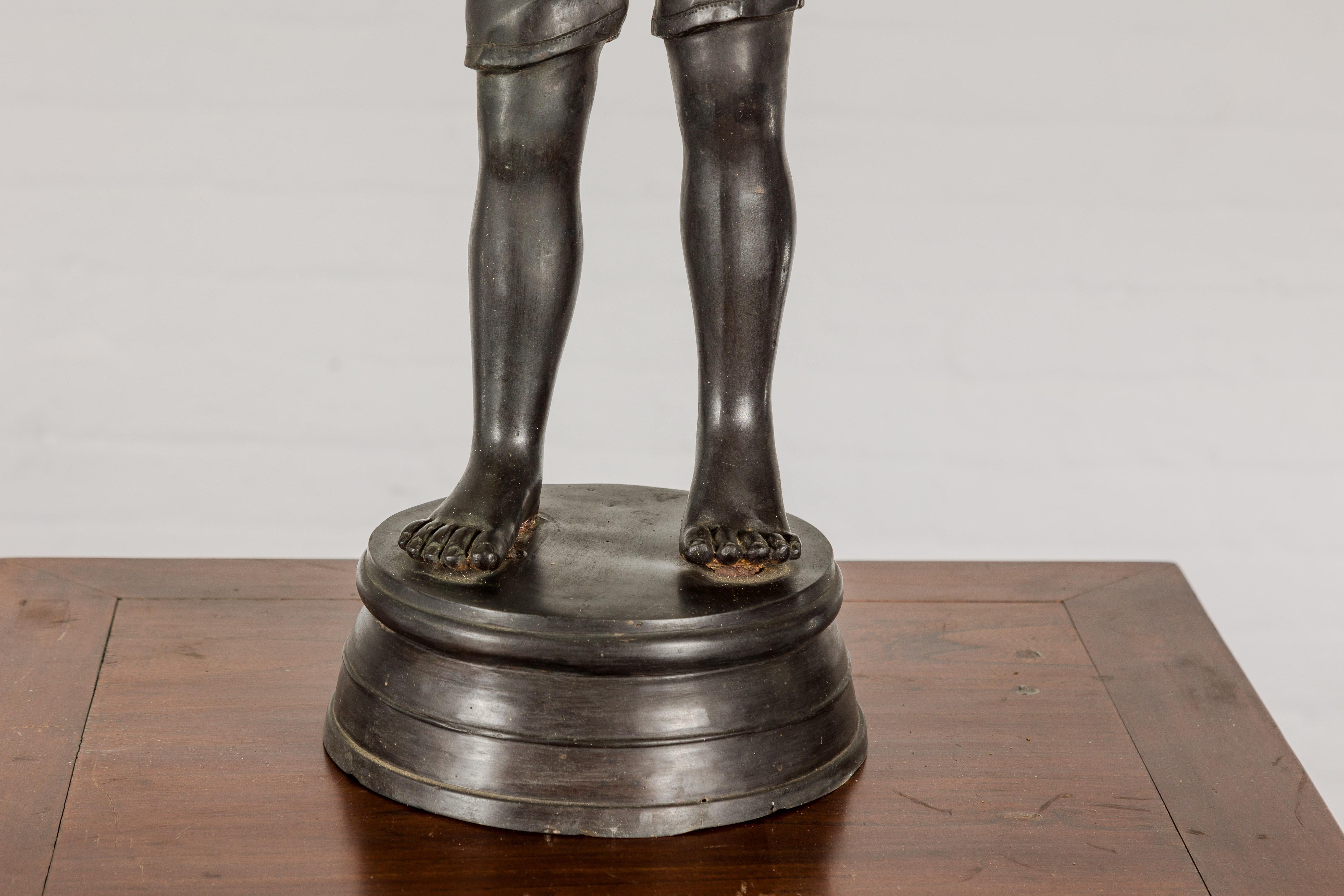 Asian Inspired Bronze Tabletop Statue in Dark Patina For Sale 3