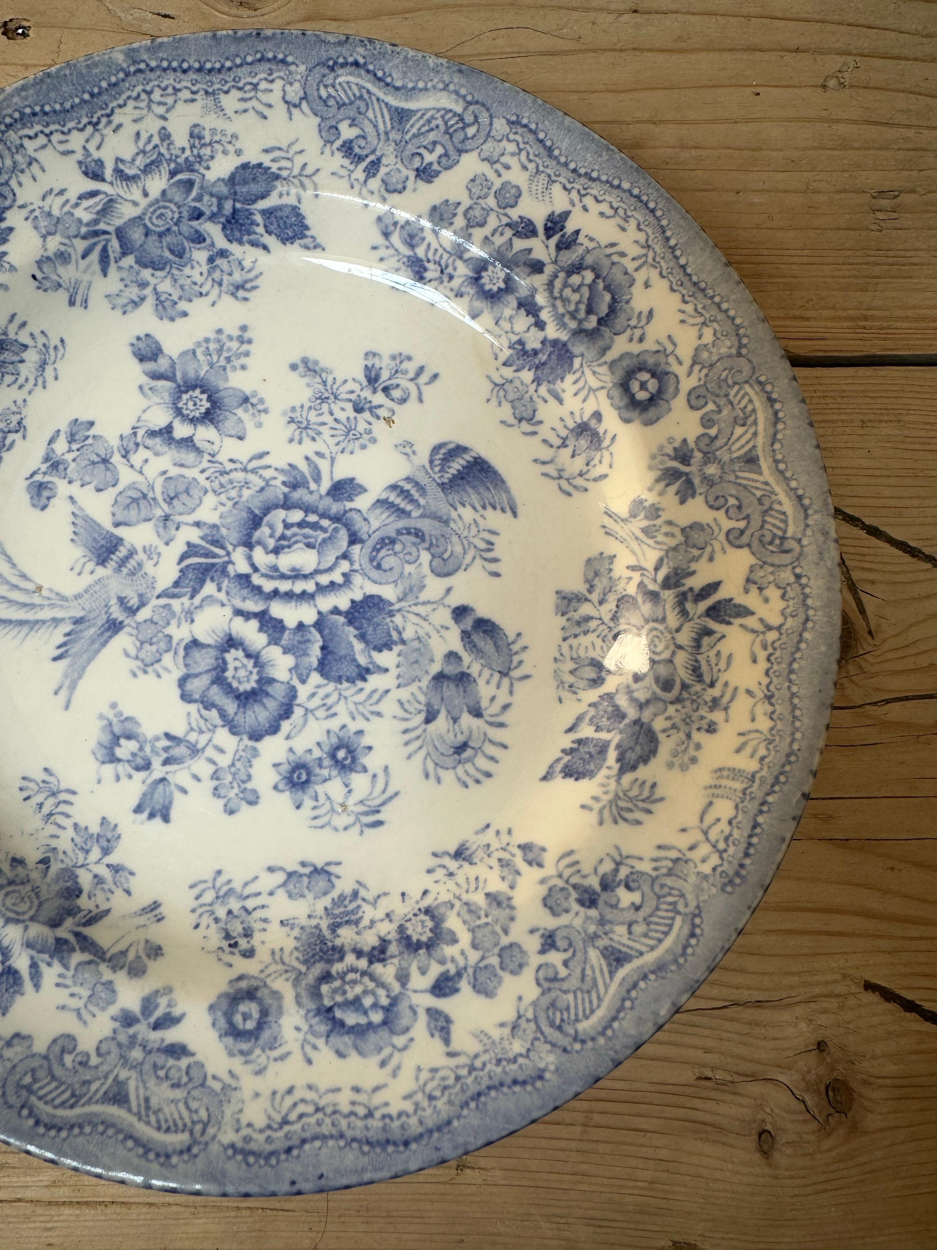 Asiatic Pheasant Dinner Plate, Blue & White Floral, circa 1850, Ceramic For Sale 3