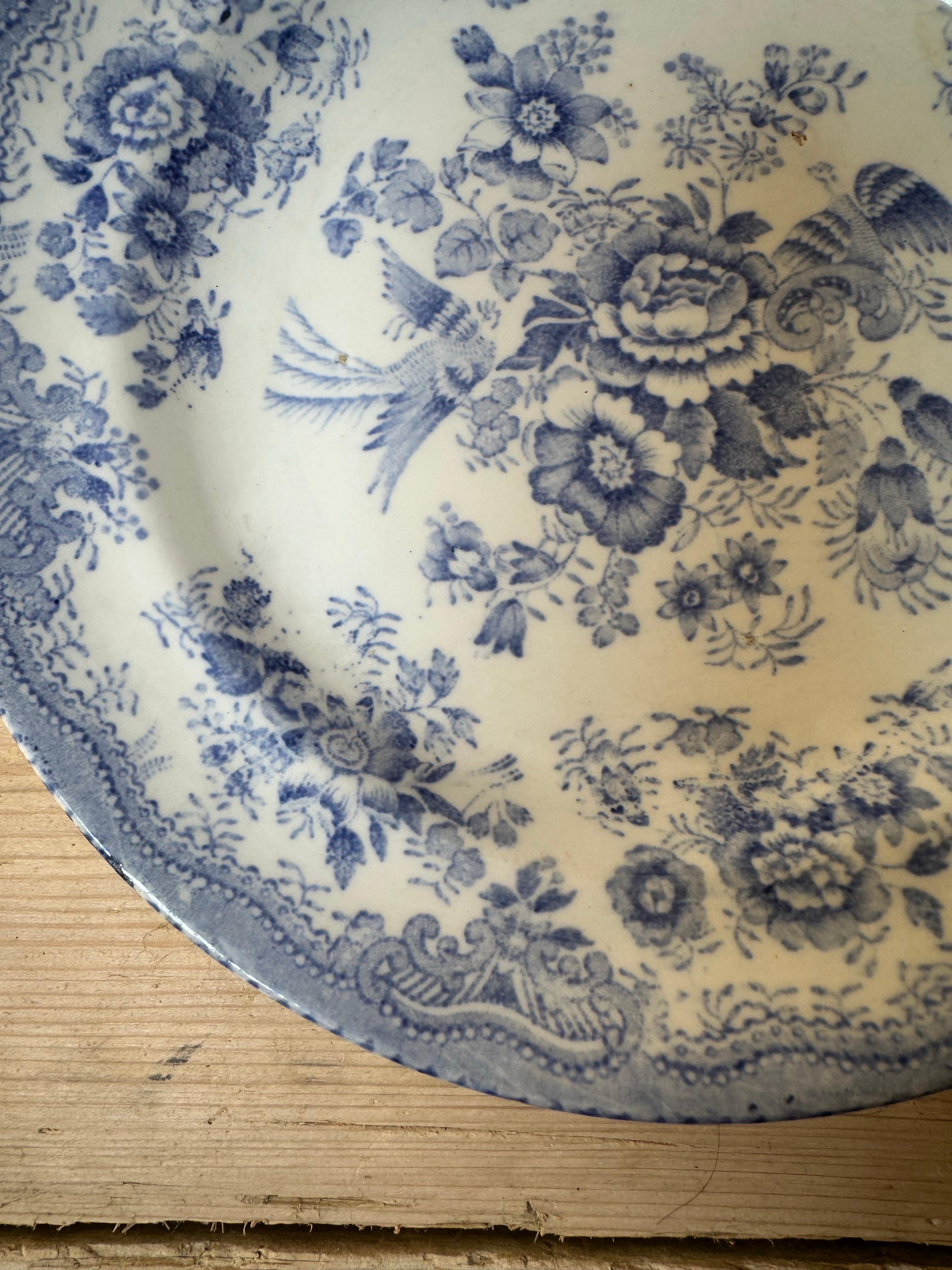 Asiatic Pheasant Dinner Plate, Blue & White Floral, circa 1850, Ceramic For Sale 6