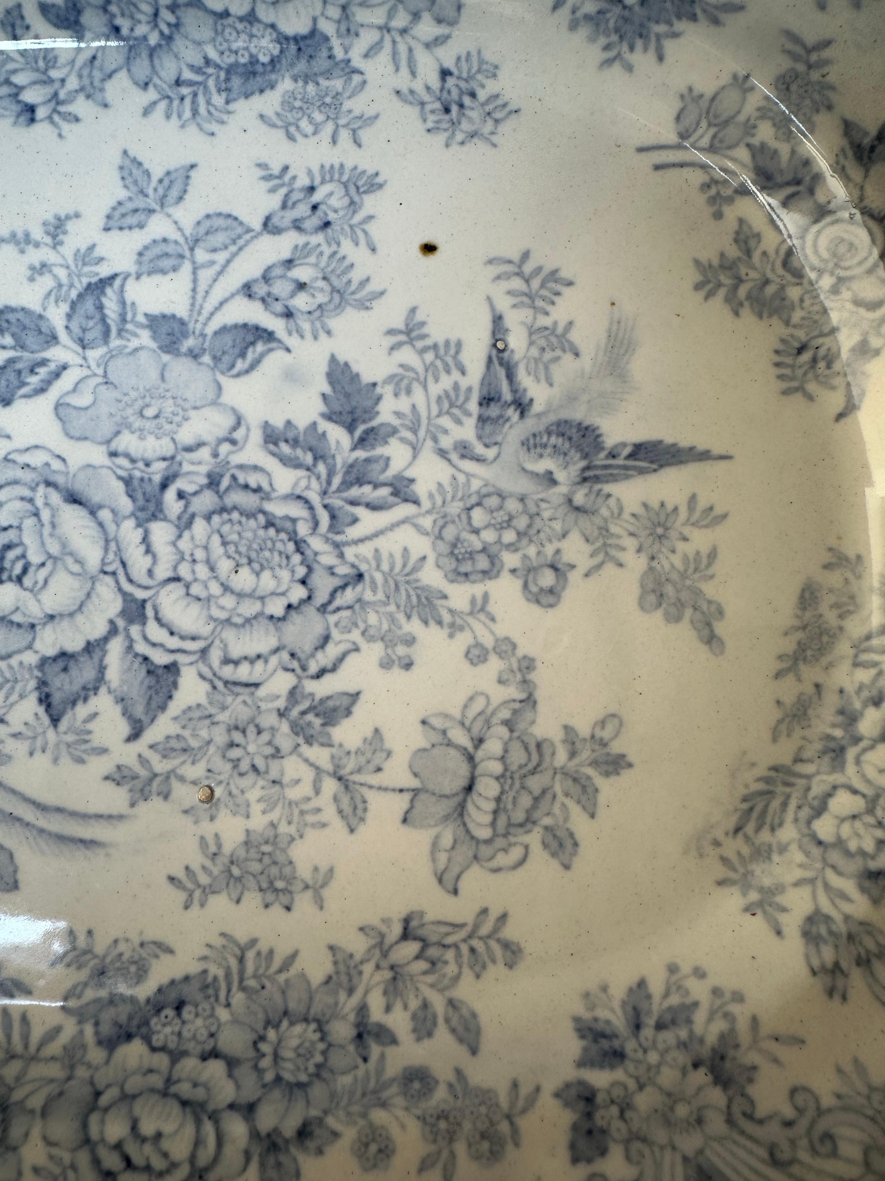 Asiatic Pheasant’s Large Platter, Blue & White Floral, Circa 1880s For Sale 3