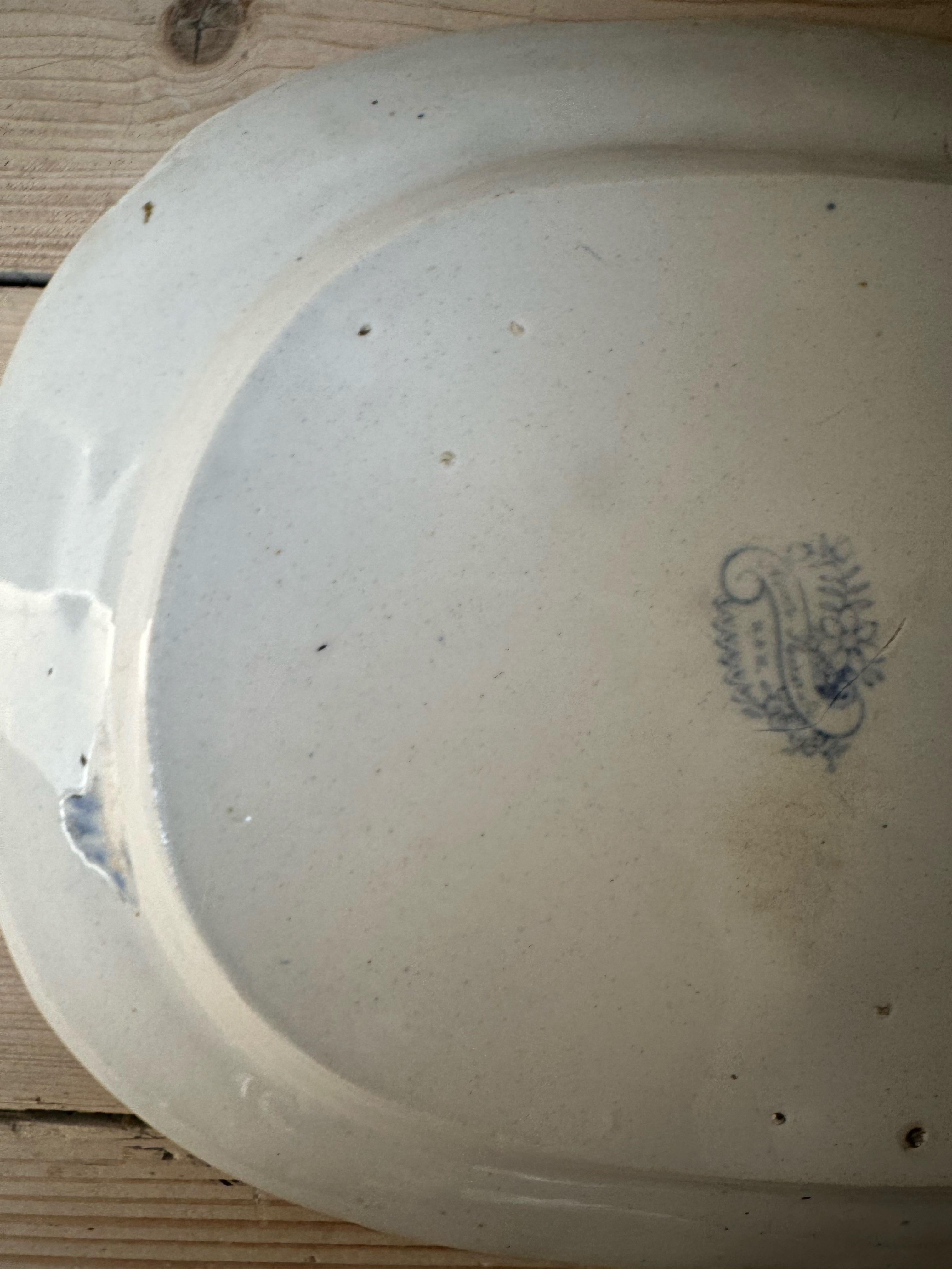 Asiatic Pheasant’s Large Platter, Blue & White Floral, Circa 1880s For Sale 11