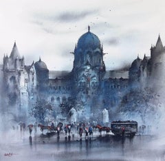 Banaras Ghat, Acrylic on Canvas, Black, Grey by Contemporary Artist "In Stock"
