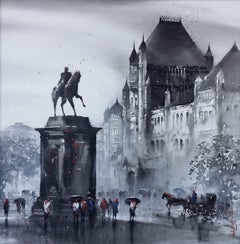 Old Bombay, Acrylic on Canvas, Black, Grey by Contemporary Artist "In Stock"