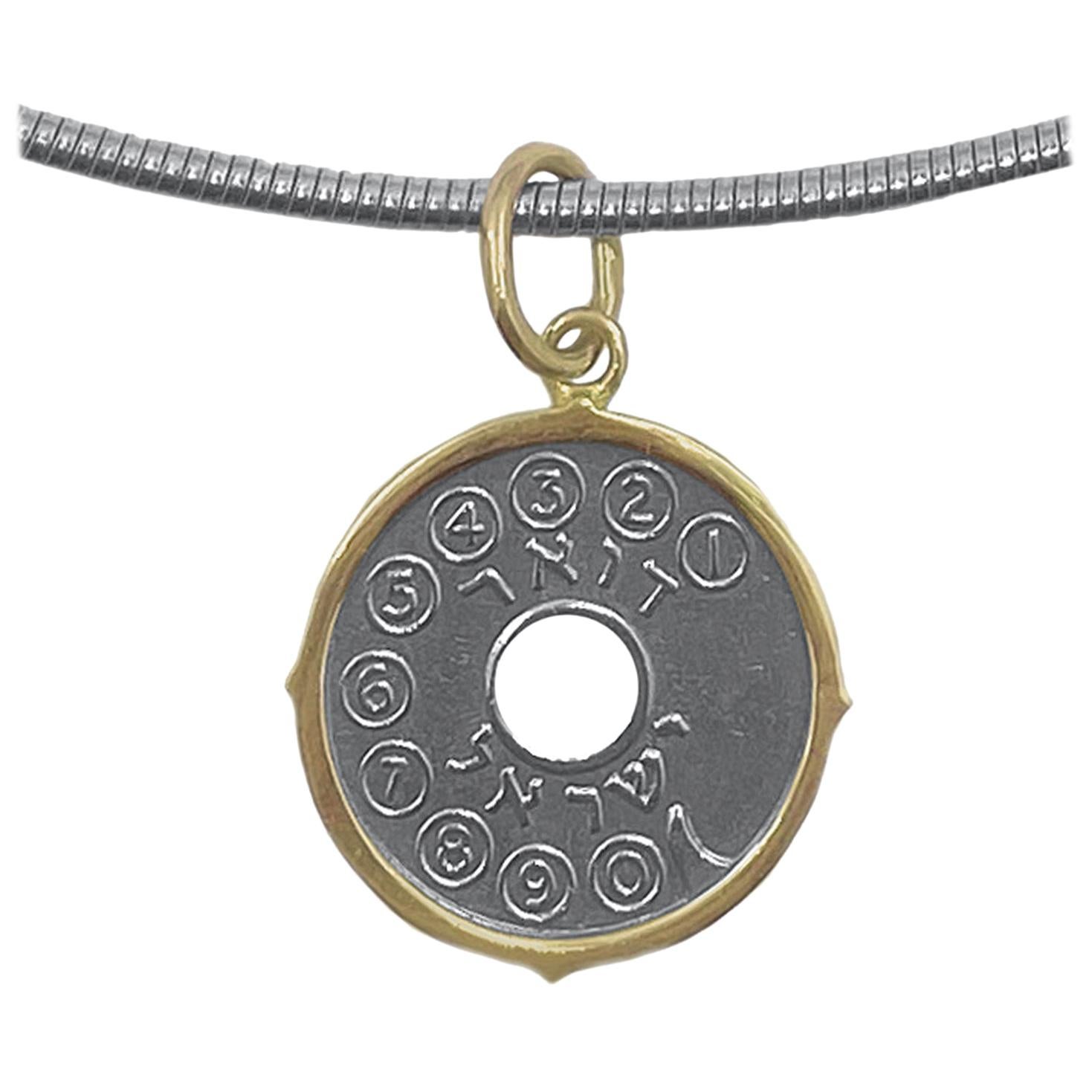 Asimon Phone Token Pendant Set in Gold on Steel Chain with Gold Hardware For Sale