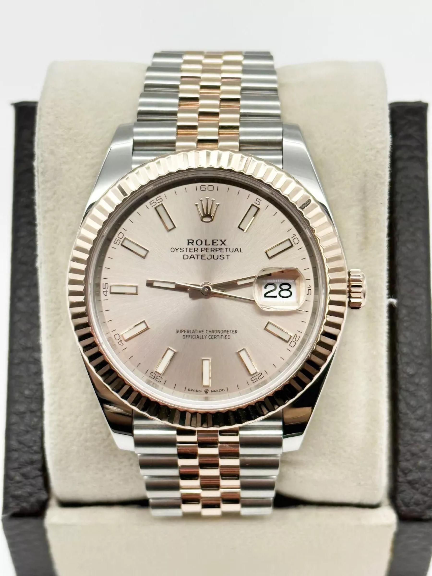 Rolex Datejust 41 126301 Esfera Sundust Oro rosa 18K Caja inoxidable Papel 2021 en venta 4