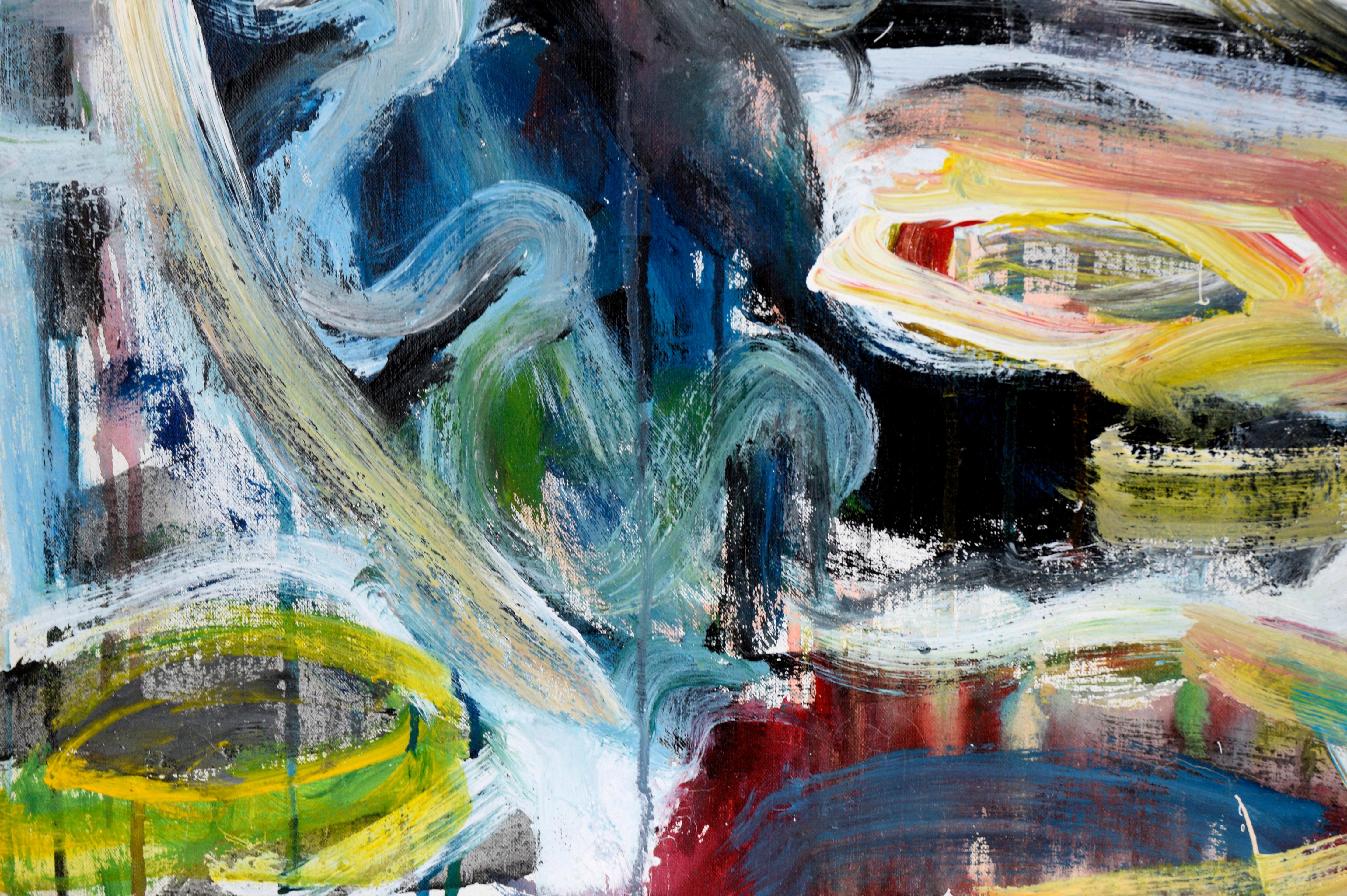 Composizione figurativa e astratta espressionista dinamica ed espressiva dell'artista californiano 