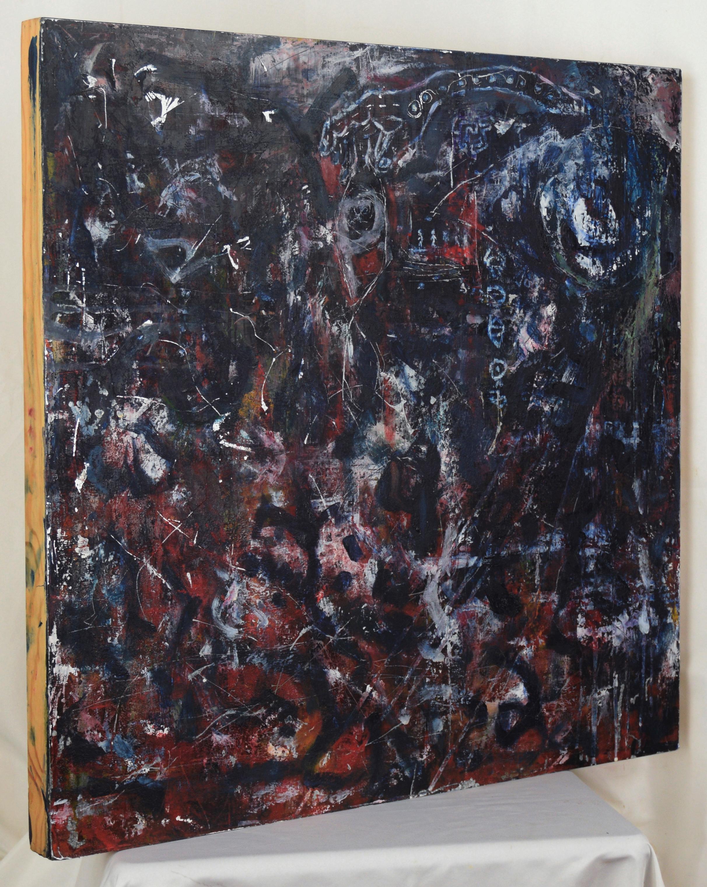 Figurative and Abstract Expressionist Composition in Oil on Wood Panel For Sale 5