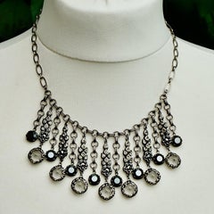Askew London Antiqued Silver Tone Drop Necklace Marcasites Rhinestones Pearls