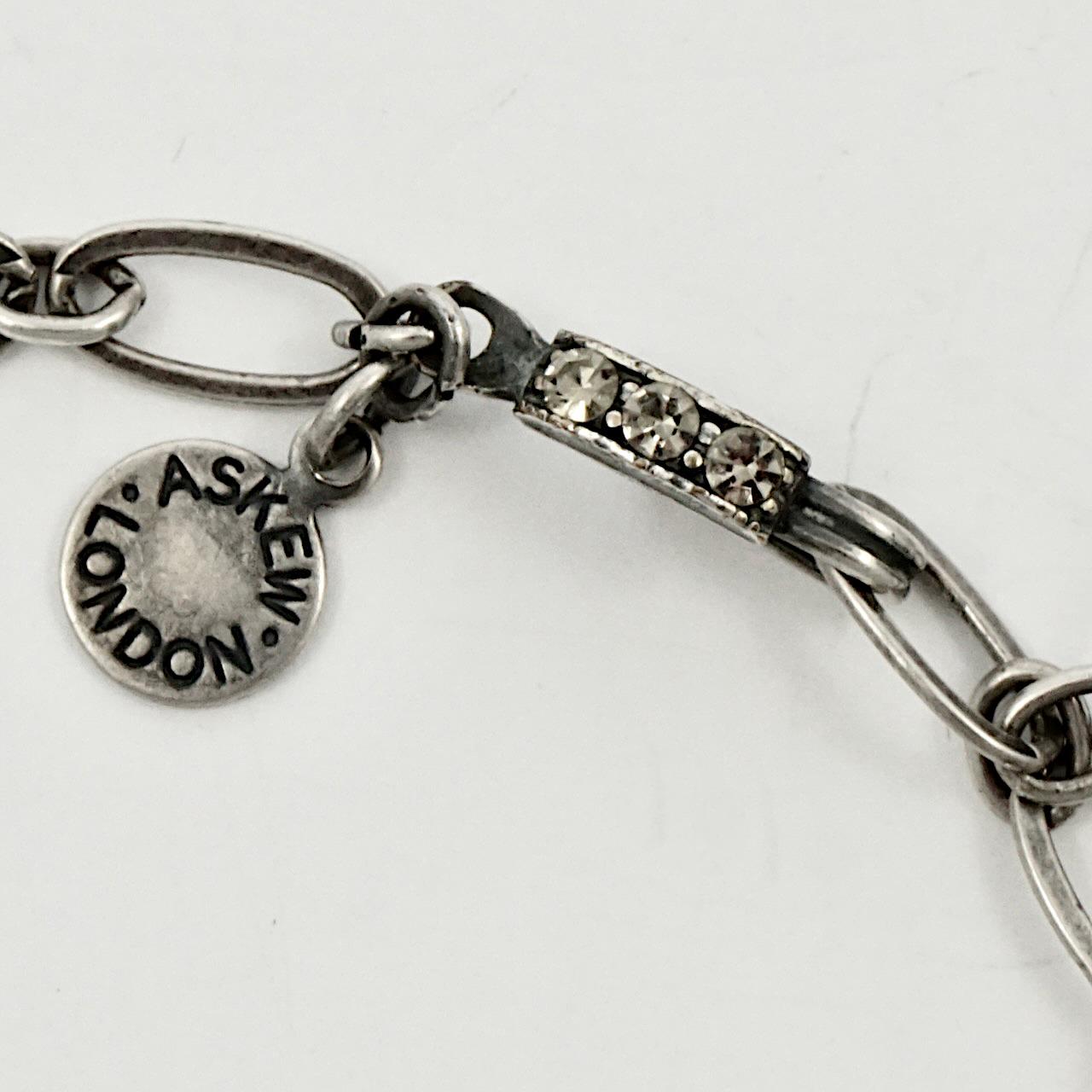 Askew London Antiqued Silver Tone Drop Necklace Marcasitas Rhinestones Perlas en venta 4