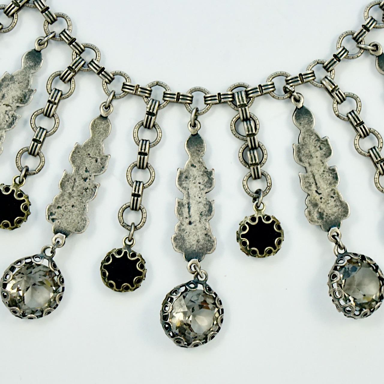 Askew London Antiqued Silver Tone Drop Necklace Marcasites Rhinestones Pearls For Sale 4