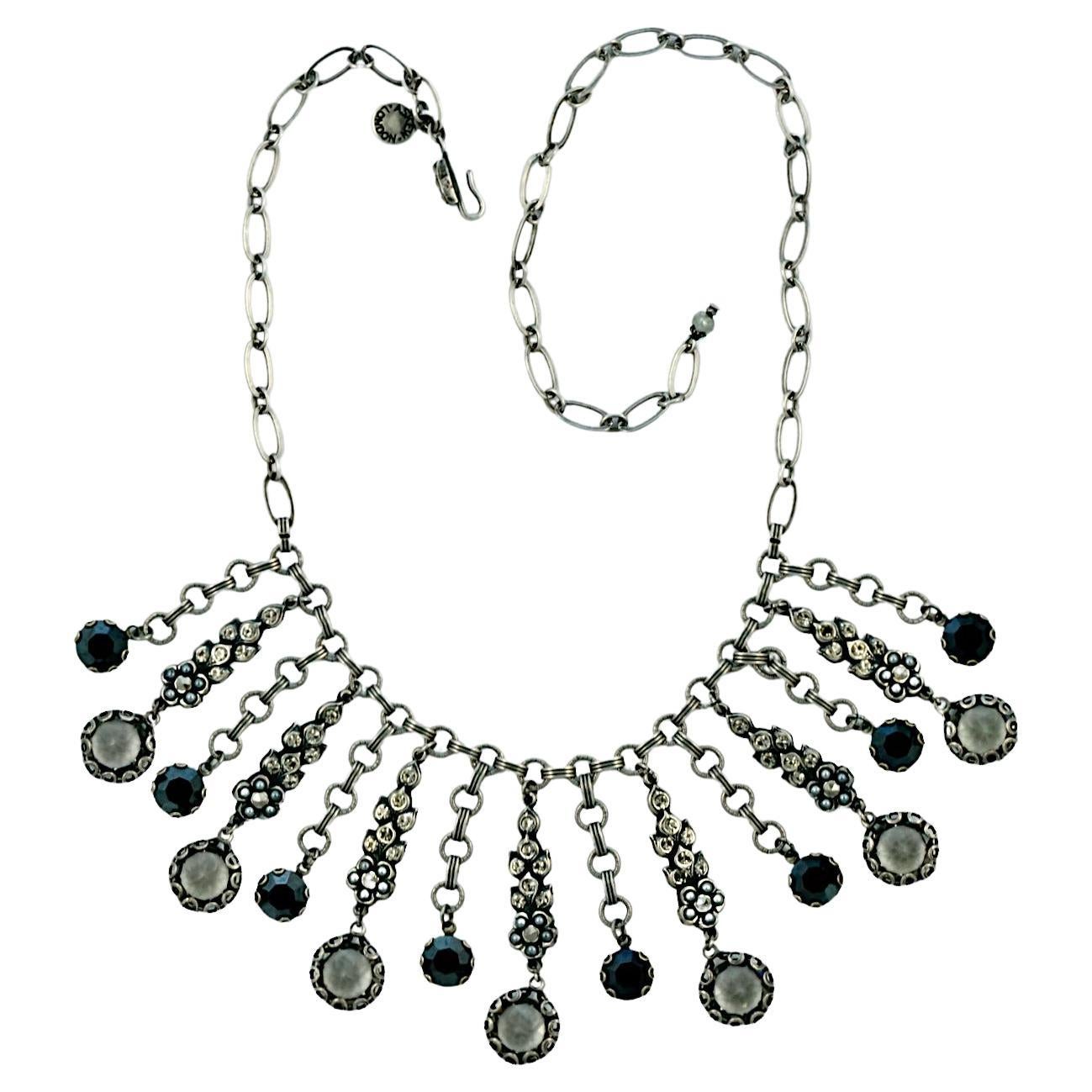 Askew London Antiqued Silver Tone Drop Necklace Marcasites Rhinestones Pearls