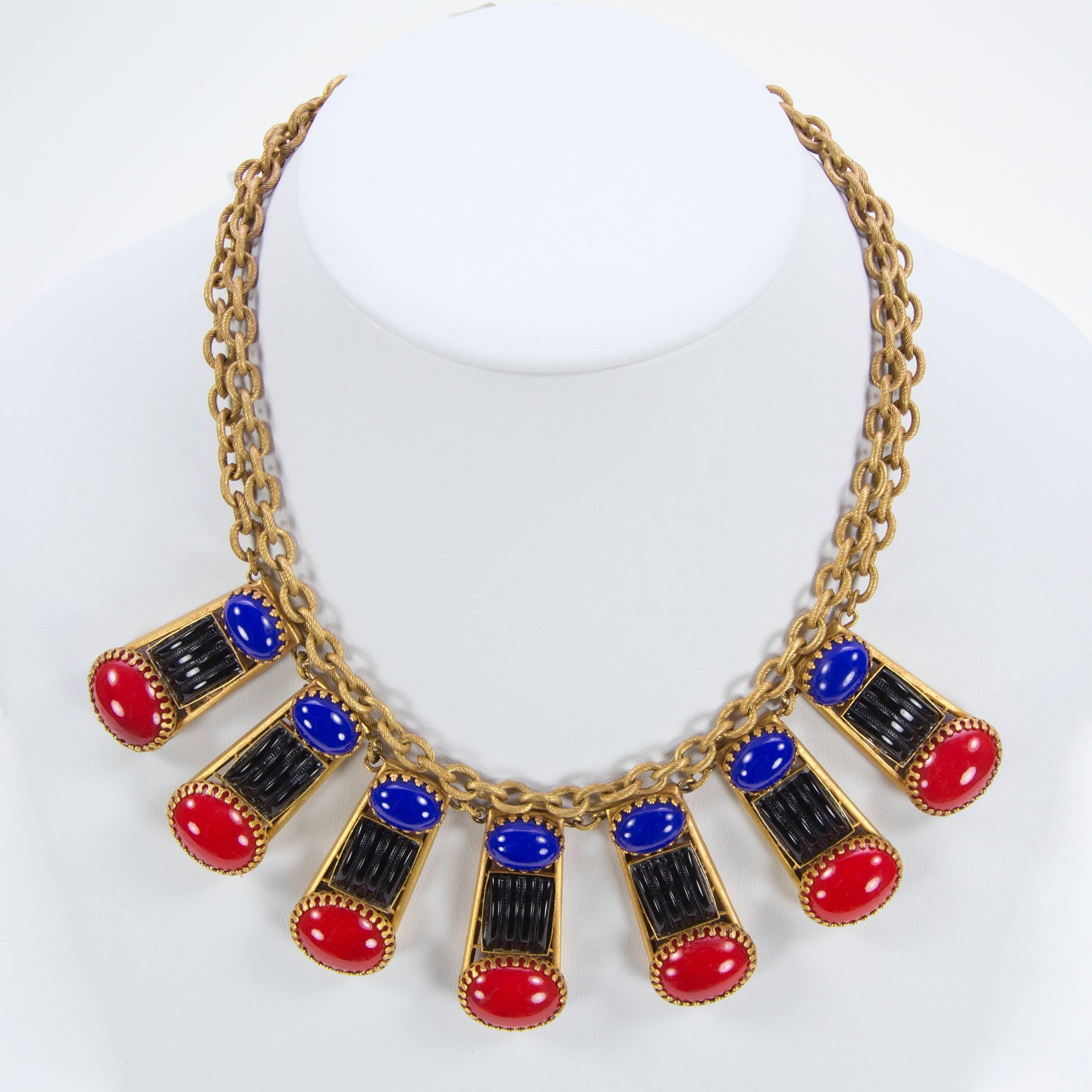 Askew London Faux Multi Gemstone Collar Statement Necklace In New Condition In Montreal, QC